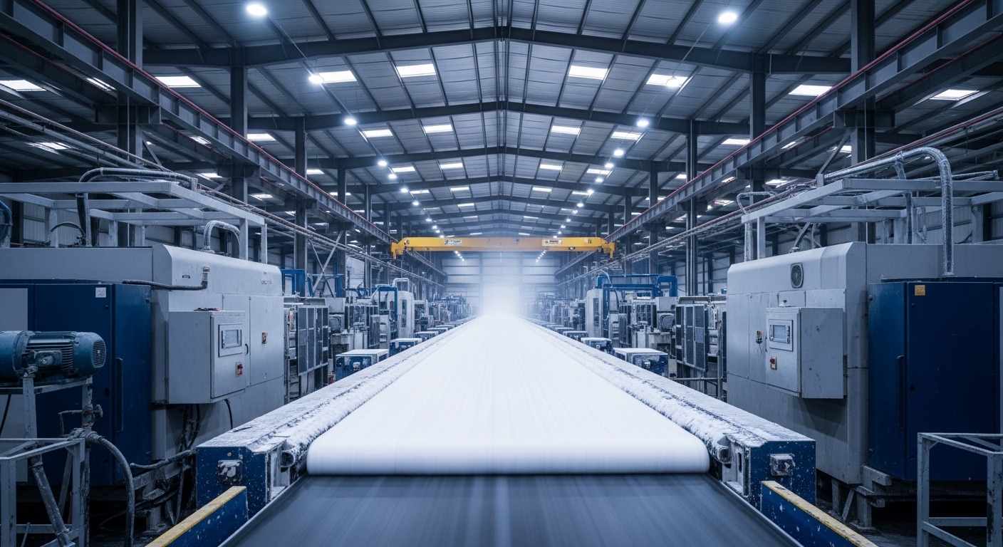 Hennecke continuous foam production line stretching into distance